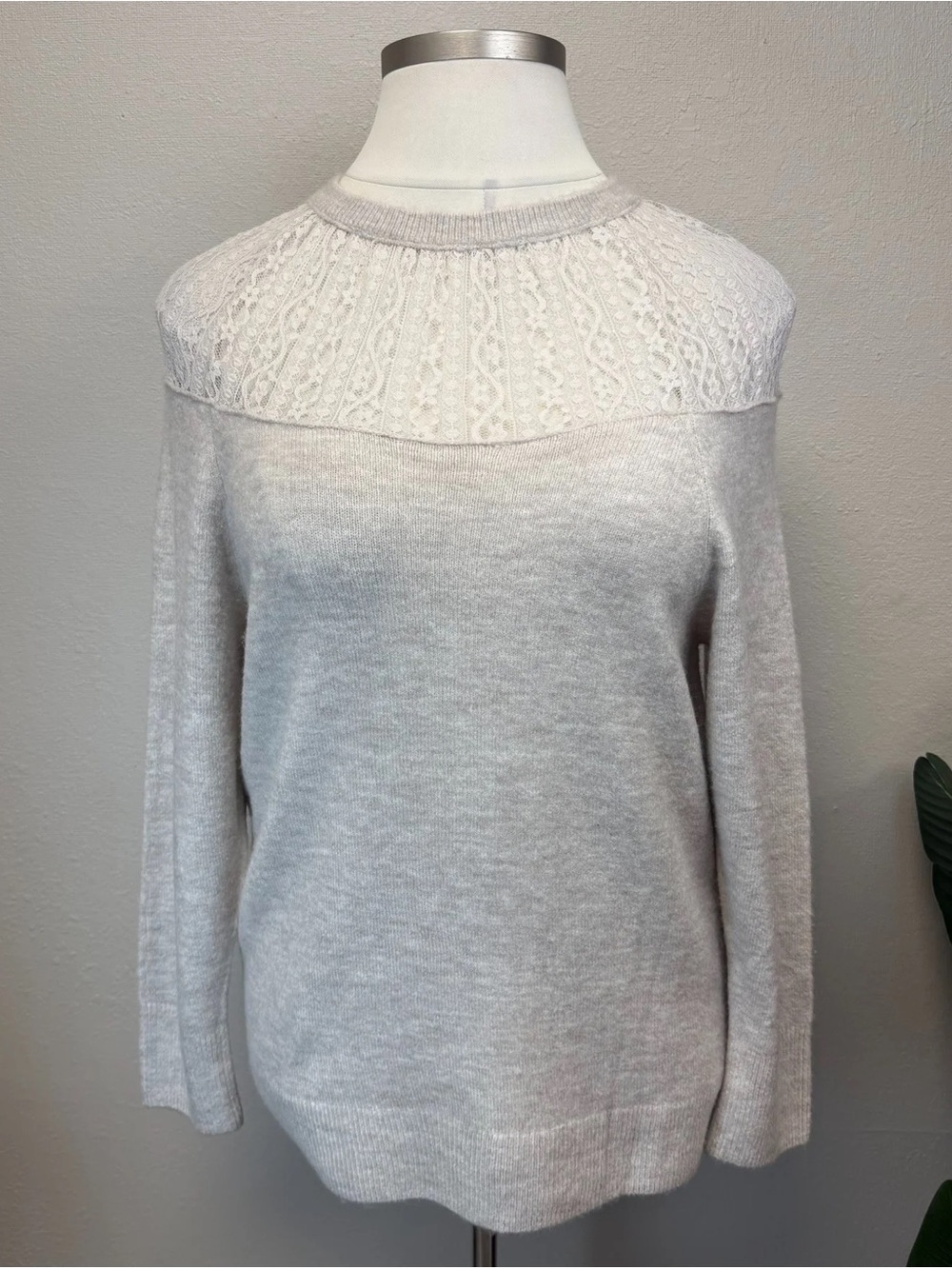 NEW! Express Gray Knit & Lace Pullover Sweater - Size Medium